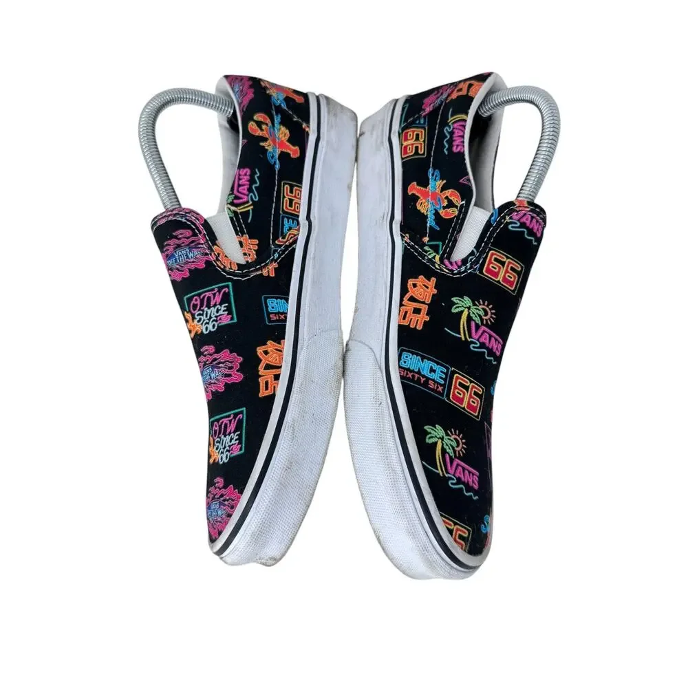 Vans Classic Slip-On Night Market Sneaker Men 8 Black Printed Rubber Sole 721356
